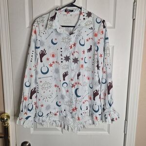 Izuria White Patterned Blouse Size Large